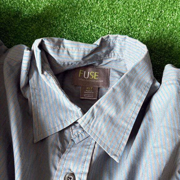 Fuse Roll-Up Sleeve Button Up Striped Gray Lightweight Casual Shirt Tall Size XL - Picture 7 of 12